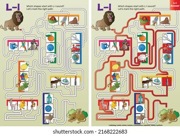 labyrinth, l labyrinth, alphabet, a letter, letters, activity page, illustration, picture, puzzle, education, school, child, children, kindergarten, 