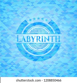 Labyrinth light blue emblem. Mosaic background