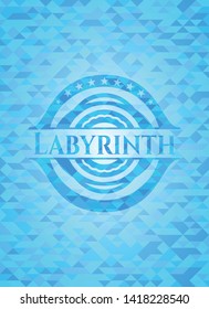 Labyrinth light blue emblem. Mosaic background