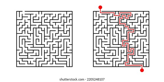 Labyrinth line pattern, Black square maze. vector labyrinth of low or medium complexity. Black and white geometric pattern. labyrinth design icon. Maze tangled lines. Thinking game, route