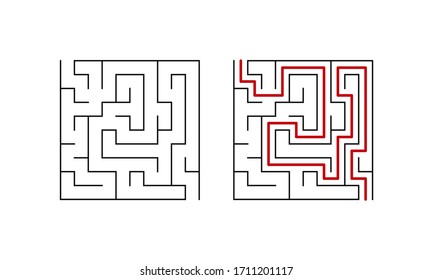 Labyrinth maze for baby. Simple logical game with solution. Vector illustration.
