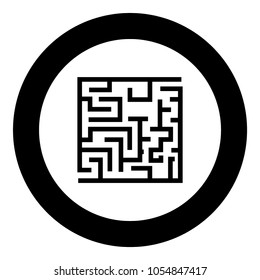 Labyrinth, maze conundrum black icon in circle .