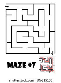 Labyrinth or maze conundrum for kids with answer. Children funny puzzle game. Entry and exit. Vector illustration isolated on a light background. 