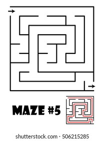 Labyrinth or maze conundrum for kids with answer. Children funny puzzle game. Entry and exit. Vector illustration isolated on a light background. 