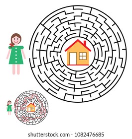 Labyrinth, maze conundrum for kids. Entry and exit. Children puzzle game. Help the girl to get home. Vector illustration