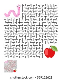Labyrinth, maze conundrum for kids. Entry and exit. Children puzzle game. Help the worm to crawl to apple. Vector illustration