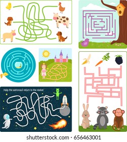 Labyrinth Labyrinth conundrum Form rebus Logik Spiel Suche Mystery lustige Rätsel für Kinder Vektorgrafik.