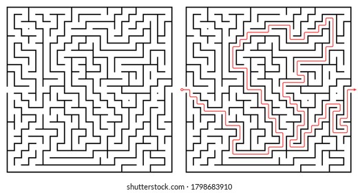 Labyrinth maze design. Find the way puzzle game with entrance and exit. Vector illustration.