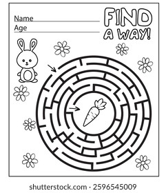 Labyrinth maze Easter bunny and Easter eggs holiday. Educational game for children.