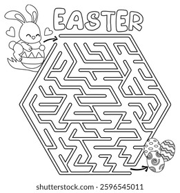 Labyrinth maze Easter bunny and Easter eggs holiday. Educational game for children.