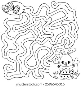 Labyrinth maze Easter bunny and Easter eggs holiday. Educational game for children.