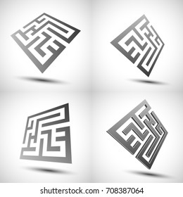 Labyrinth. Maze emblem with shadow. Abstract maze element. 