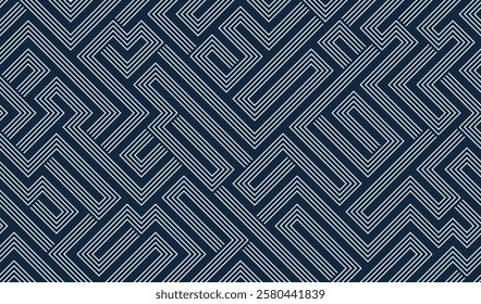 labyrinth maze endless abstract background, vector seamless pattern of a logic game with angular lines, continuous geometrical wallpaper.