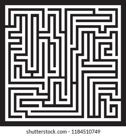 Labyrinth. Maze. Entrance and exit. Find the way. Black and white vector illustration.