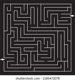 Labyrinth. Maze. Entrance and exit. Find the way. Black and white vector illustration.