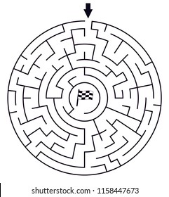 Labyrinth or maze with entry and exit. Puzzle or logical game in circular shape. Vector and illustration template.