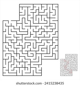 Labyrinth or maze with entry and exit. Puzzle or logical game in rectangle shape. Vector and illustration template.  Simple Maze game Template with solution