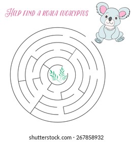 Labyrinth maze find a way koala kids layout for game vector illustration