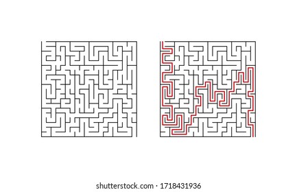 Labyrinth maze game for children. Complex puzzle with solution. Vector illustration.