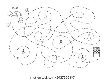 Labyrinth, Labyrinth Spiel für Kinder. Logisches Puzzle für Kinder. Suche nach dem richtigen Weg für ein Rennauto zu beenden. Vektor-Illustration A4 - druckfertig.