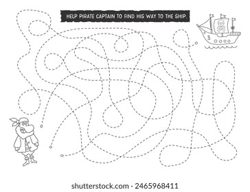 Labyrinth, Maze game for children. Logical puzzle for kids. Quest to find the right path for a Pirate to his ship. Vector illustration A4 - ready to print format.