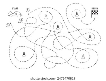 Labyrinth, Maze game for children. Logical puzzle for kids. Quest to find the right path for a race car to finish. Vector illustration A4 - ready to print format.