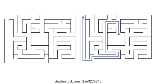 Labyrinth Maze Game for Children Worksheet with Solution 