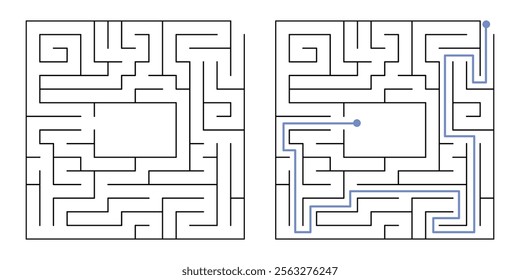 Labyrinth Maze Game for Children Worksheet with Solution 