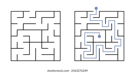 Labyrinth Maze Game for Children Worksheet with Solution 