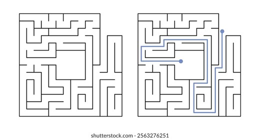 Labyrinth Maze Game for Children Worksheet with Solution 