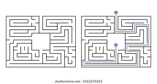 Labyrinth Maze Game for Children Worksheet with Solution 