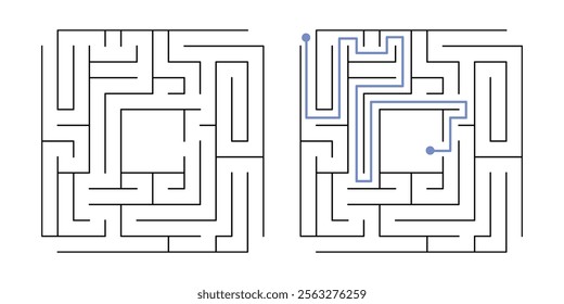 Labyrinth Maze Game for Children Worksheet with Solution 