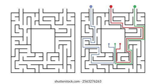 Labyrinth Maze Game for Children Worksheet with Solution 
