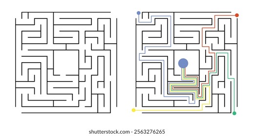 Labyrinth Maze Game for Children Worksheet with Solution 