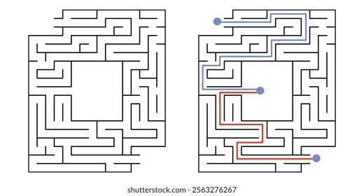 Labyrinth Maze Game for Children Worksheet with Solution 