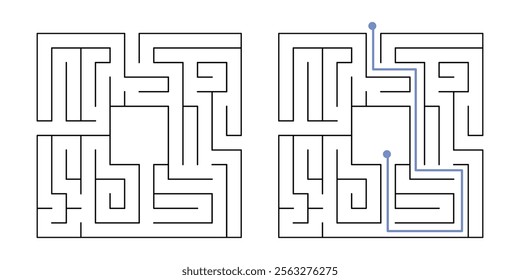 Labyrinth Maze Game for Children Worksheet with Solution 