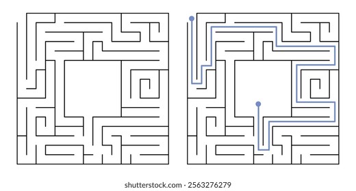 Labyrinth Maze Game for Children Worksheet with Solution 