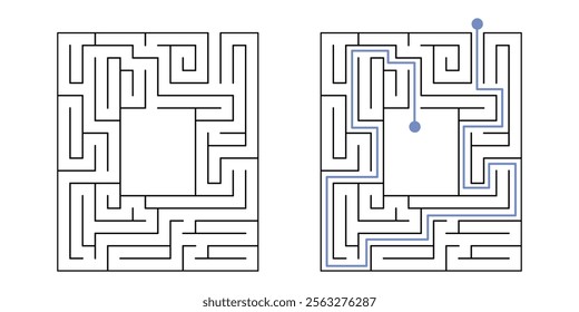 Labyrinth Maze Game for Children Worksheet with Solution 