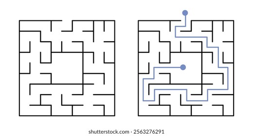 Labyrinth Maze Game for Children Worksheet with Solution 