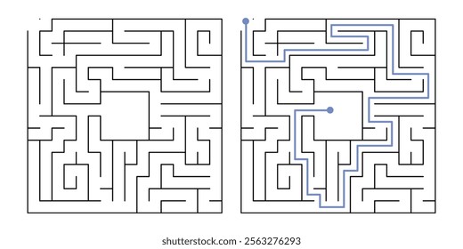 Labyrinth Maze Game for Children Worksheet with Solution 