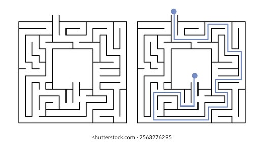 Labyrinth Maze Game for Children Worksheet with Solution 