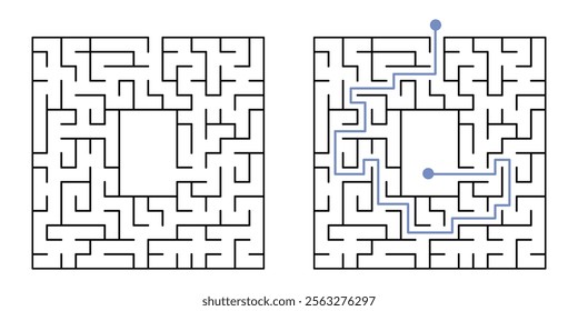 Labyrinth Maze Game for Children Worksheet with Solution 