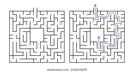 Labyrinth Maze Game for Children Worksheet with Solution 