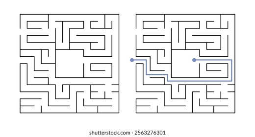 Labyrinth Maze Game for Children Worksheet with Solution 