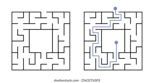 Labyrinth Maze Game for Children Worksheet with Solution 