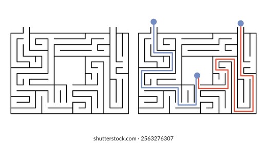 Labyrinth Maze Game for Children Worksheet with Solution 