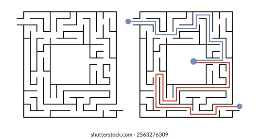 Labyrinth Maze Game for Children Worksheet with Solution 