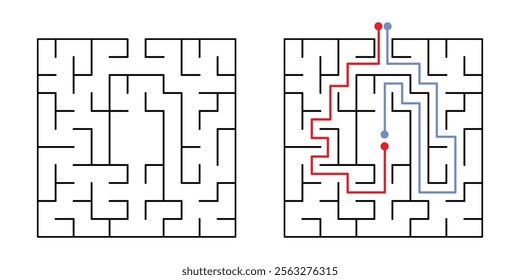 Labyrinth Maze Game for Children Worksheet with Solution 