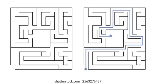 Labyrinth Maze Game for Children Worksheet with Solution 