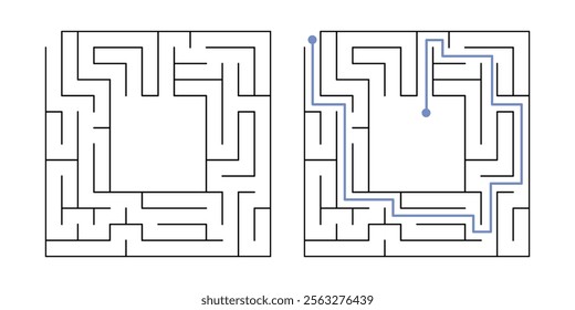 Labyrinth Maze Game for Children Worksheet with Solution 